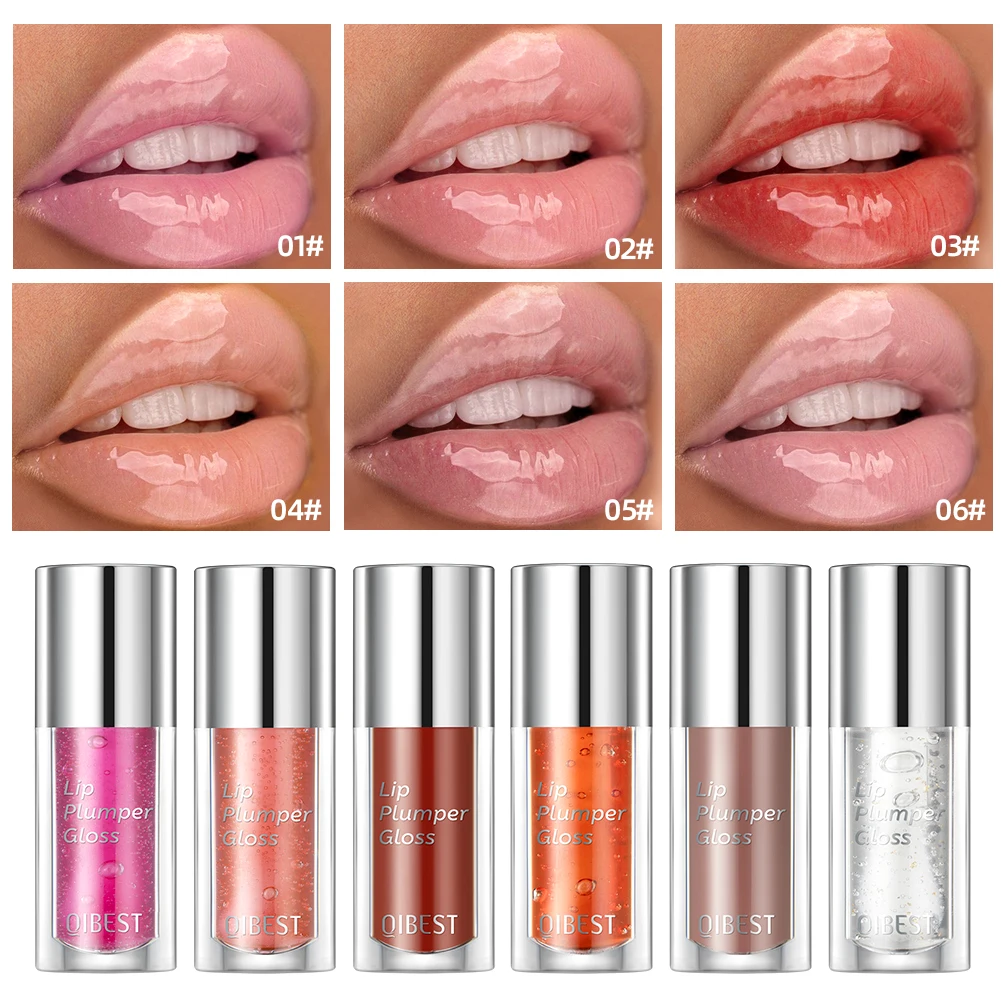 QIBEST Crystal Jelly Moisturizing Lip Oil Plumping Lip Gloss Makeup Sexy Plump Lip Glow Oil Tinted Lip Plumper For Lipstick