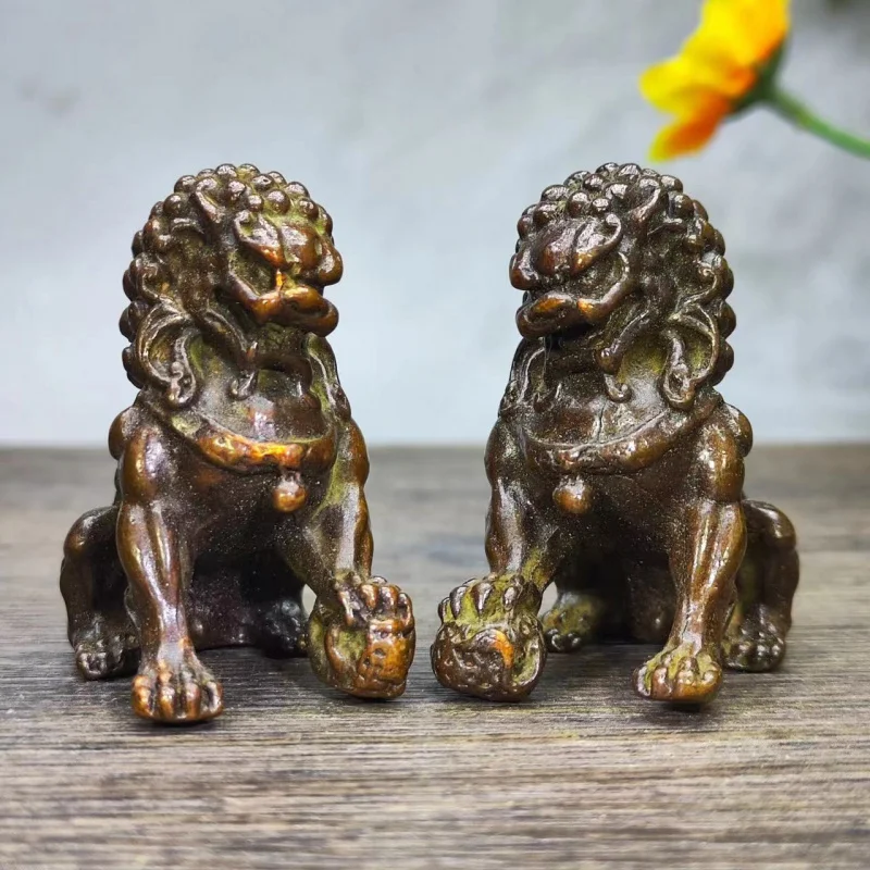 

Пара бронзовых львов, латунные украшения, ремесло, дворцовая дверь, ретро украшение для гостиной, украшения для дома