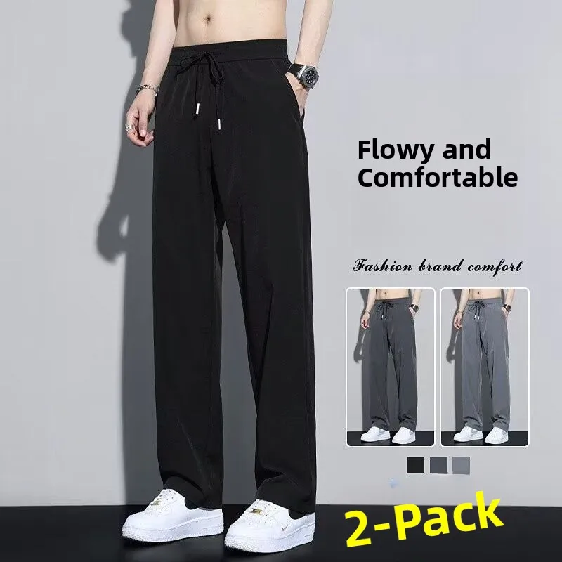 

Ice Silk Men's Summer Ultra-Thin Qui-Dry Sport Pants Loose Large Size Air Conditioning Straight Casual Long Pants