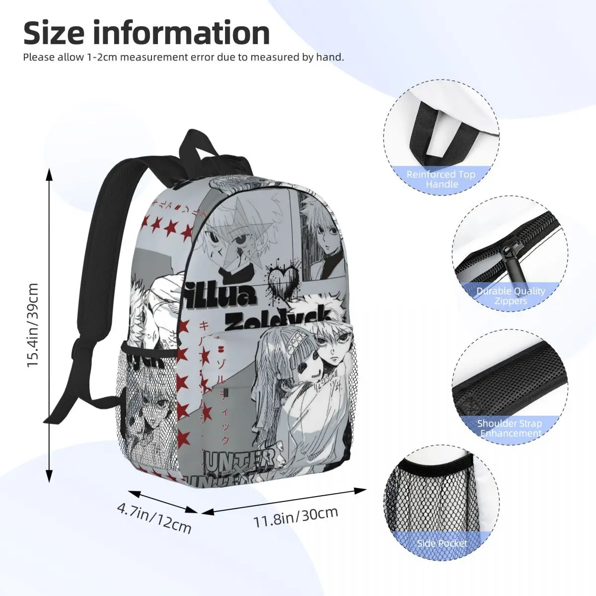 Killua Zoldyck Anime HXH Hunter Hunter Backpack Daypack Large Capacity Boys Girls BookBag Shoulder Bags for Men Women School Bag