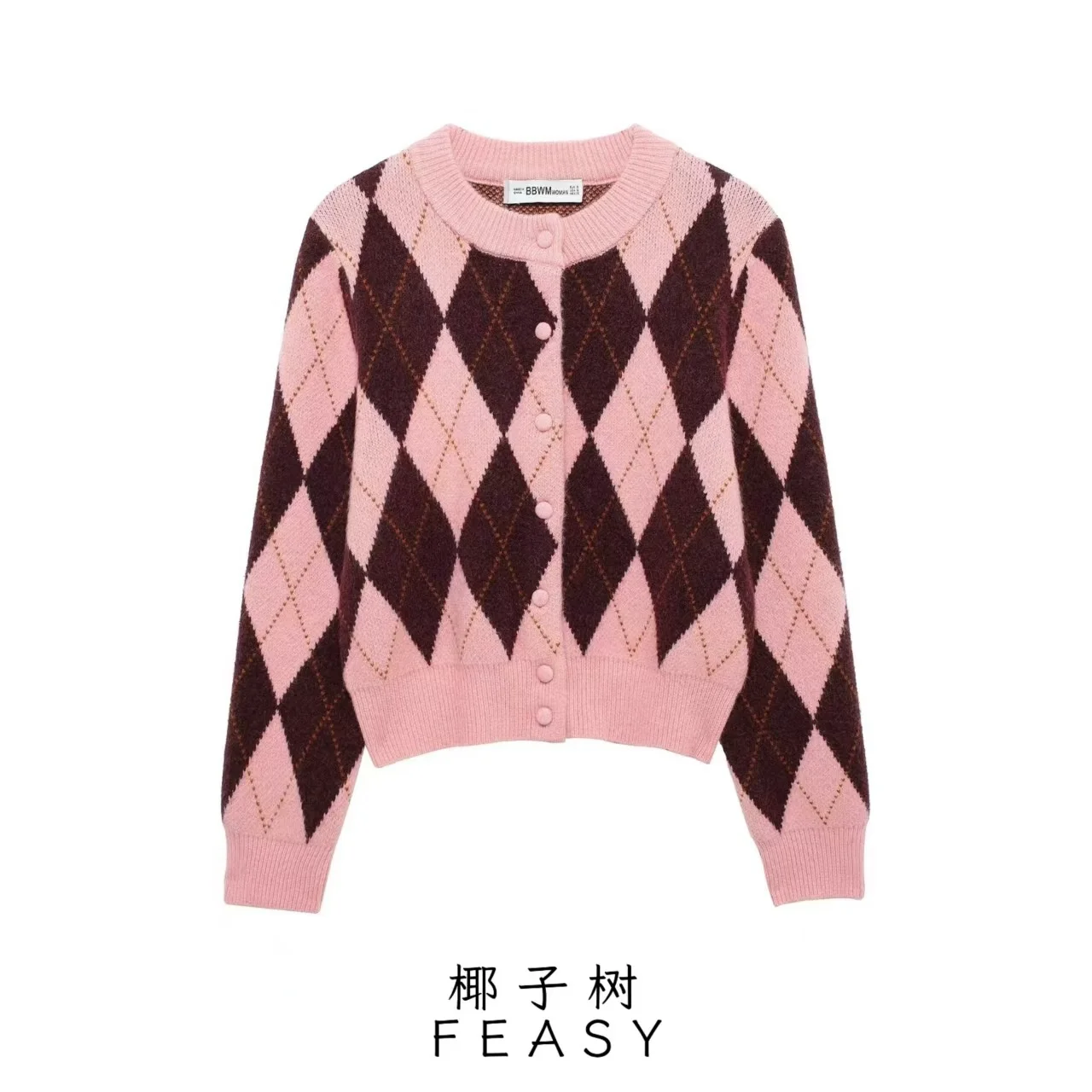 2025 Spring Fashion Women Sweaters Coats Pink O-Neck Long Sleeve Single Breasted Cardigans Female Casual Knitting Tops