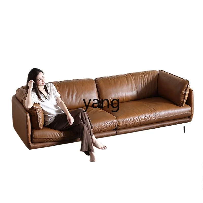 

XYY caramel color light luxury simple sofa first layer cowhide leather retro sofa