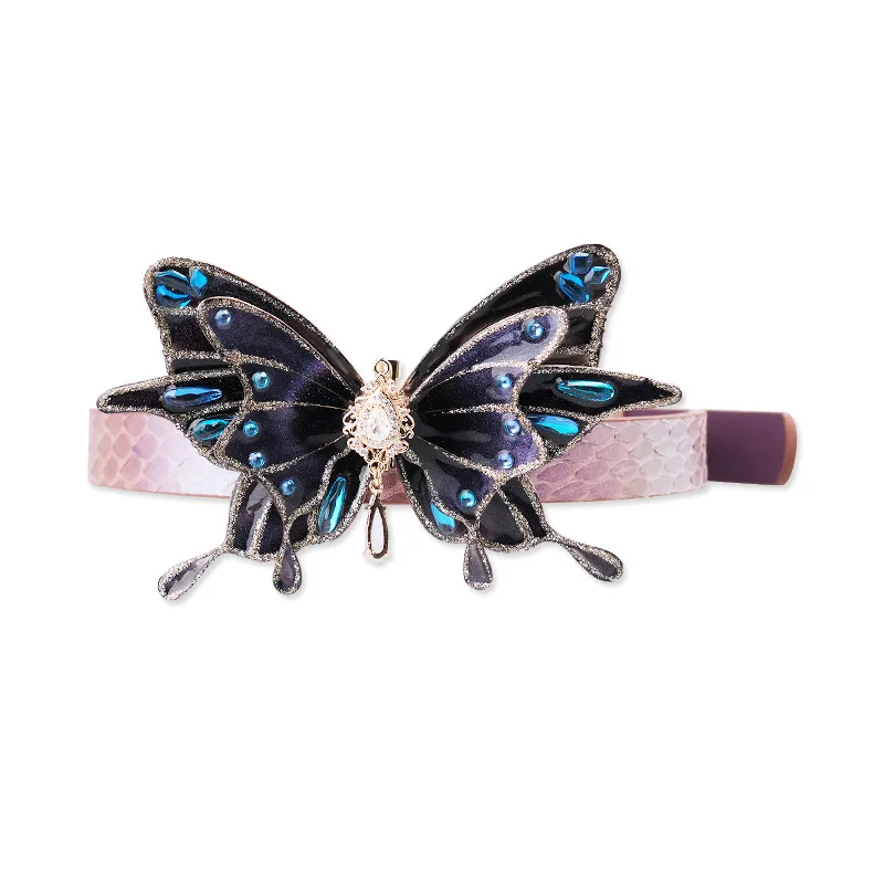 

Adult Games Gothic Dark Butterfly Choker Necklace, Pink Snake Pattern Faux Leather Collar with Blue Gem & Crystal Accents