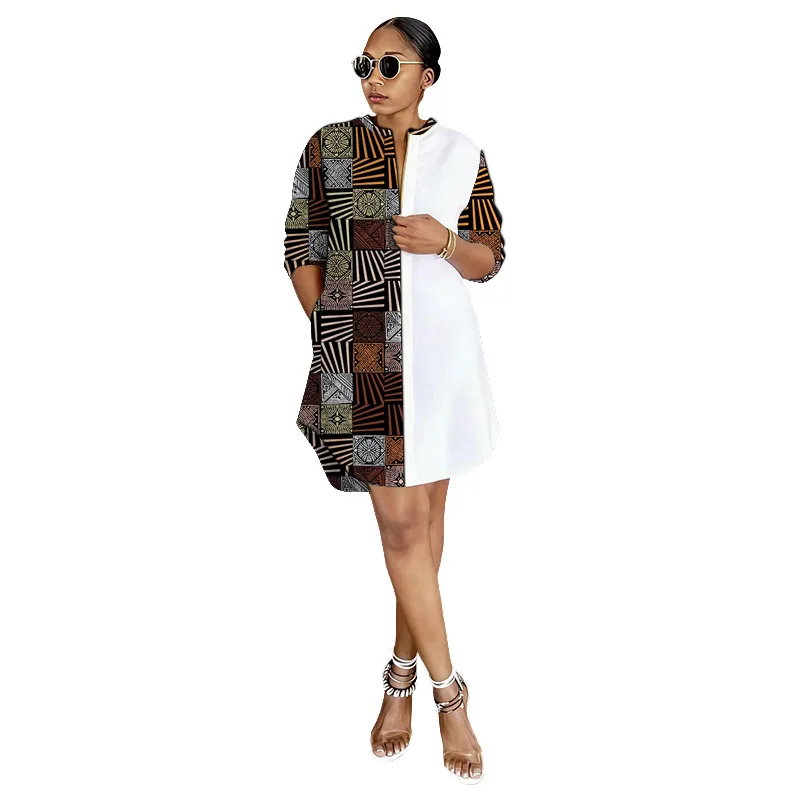 

African Print Couture Zippered Placket Dress Patchwork Traditional Design Half Sleeve Women's Ankara Outfit Tailored