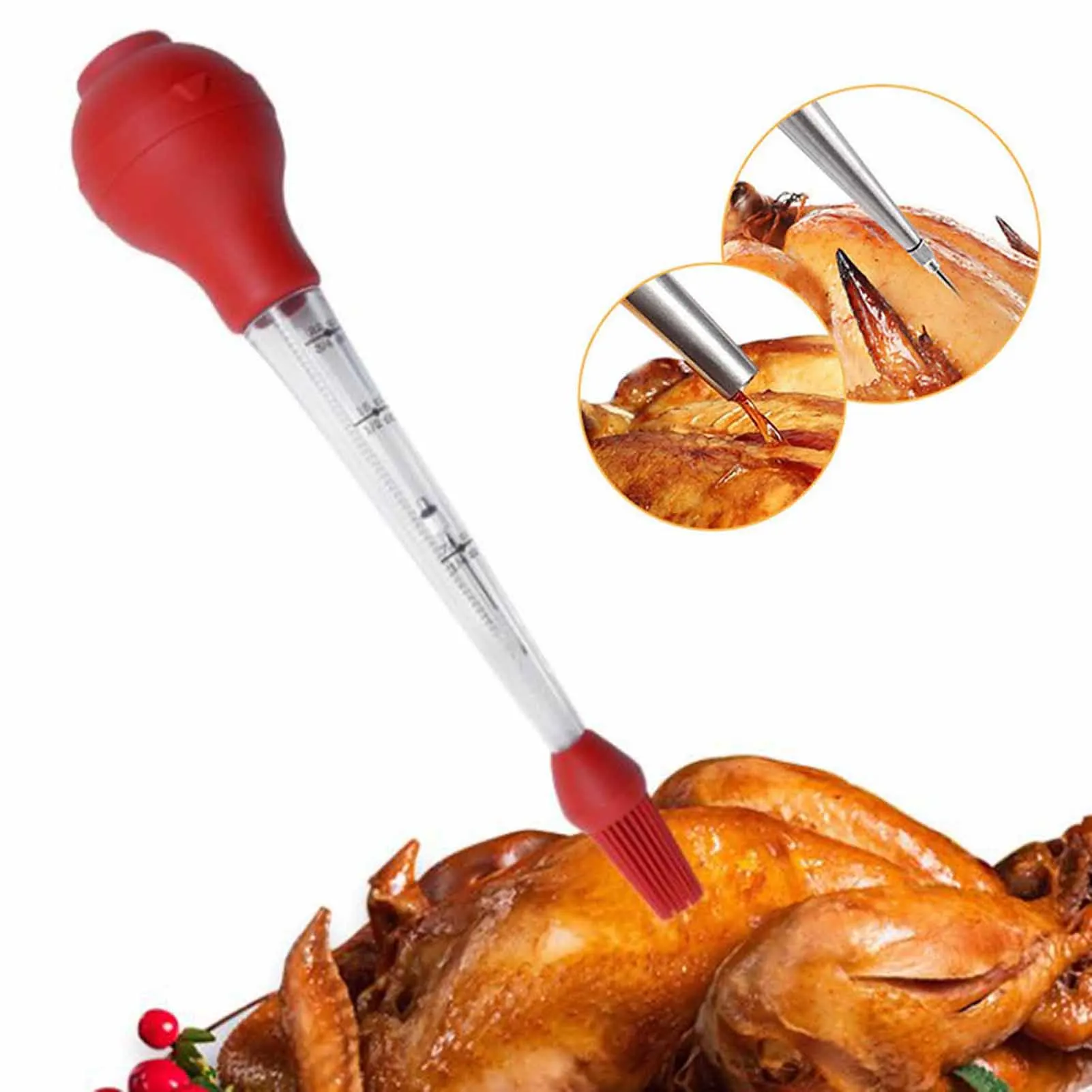 Poultry Meat Marinade Injector with Cleaning Brush and Injector Needles Suitable for Roasting Grilling