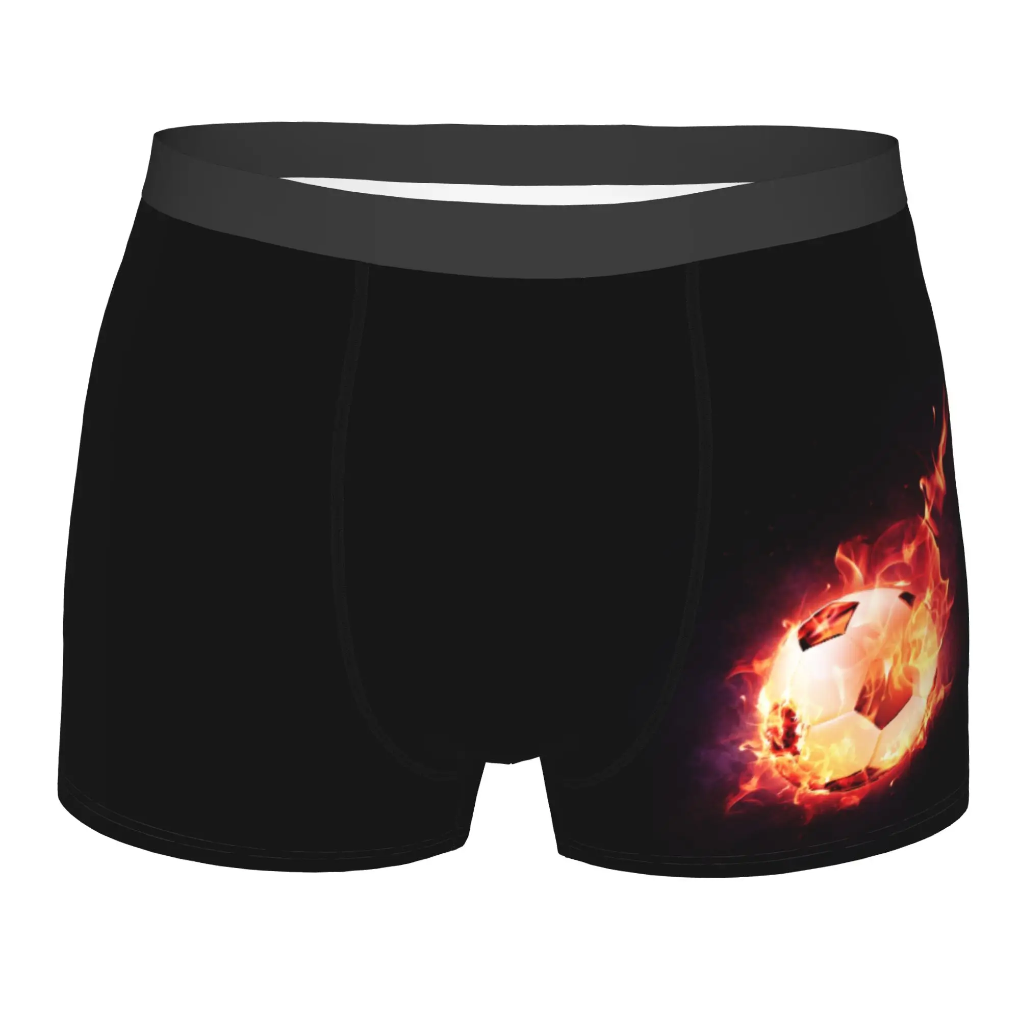 Custom Fire Football Pattern Boxer Shorts For Men 3D Printed Cartoon Soccer Ball Underwear Panties Briefs Soft Underpants