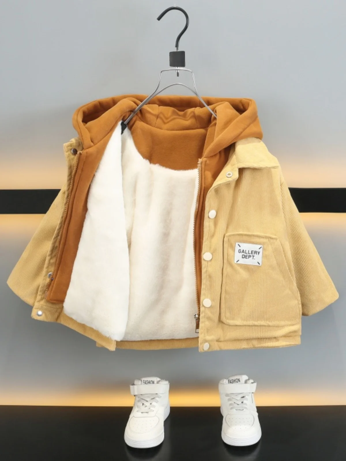 

Thiened Fce Children's Coat Boys' Autumn Winter Cotton Padded Jaet Hooded Waterproof Youth Faion Stand Fit Cotton...