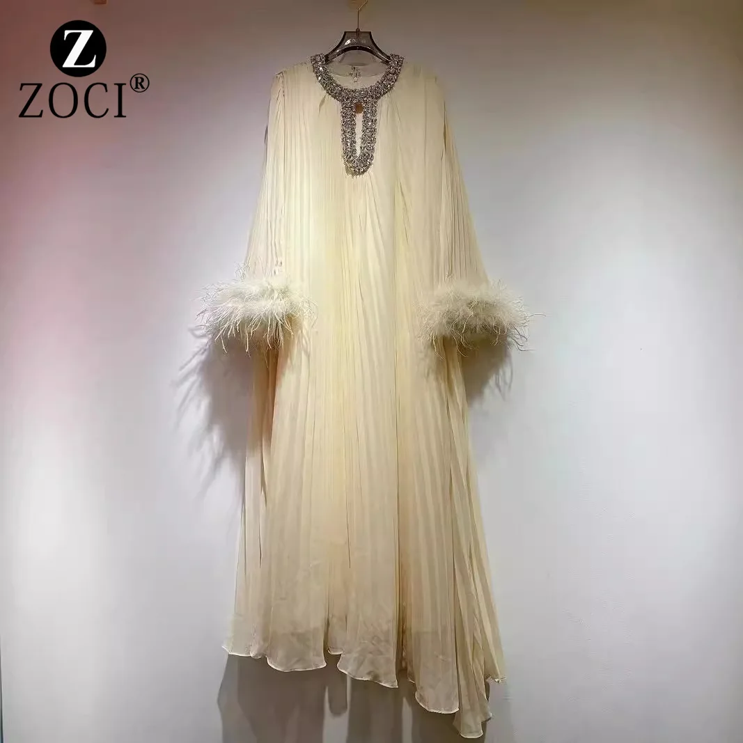 

[ZOCI] 2024 Summer New Round Neck Light Luxury High End Solid Color Dress