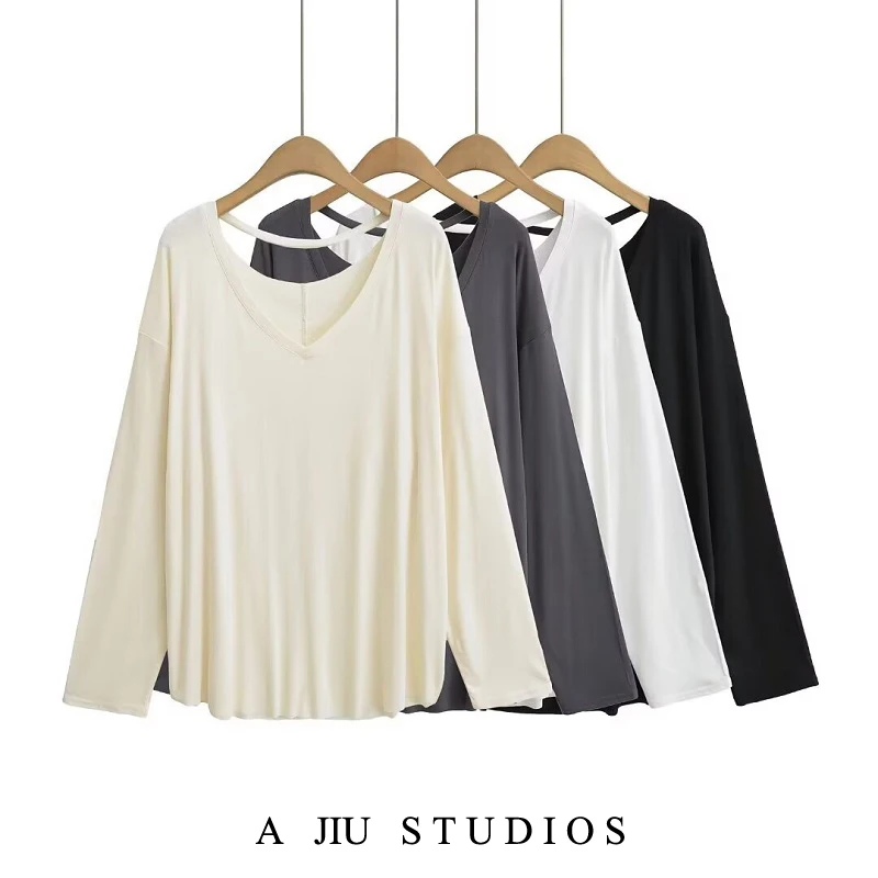 

Street Sle Свободная футболка Long Sve V-Ne Bal, женская весенне-летняя повседневная утягивающая футболка с защитой от солнца