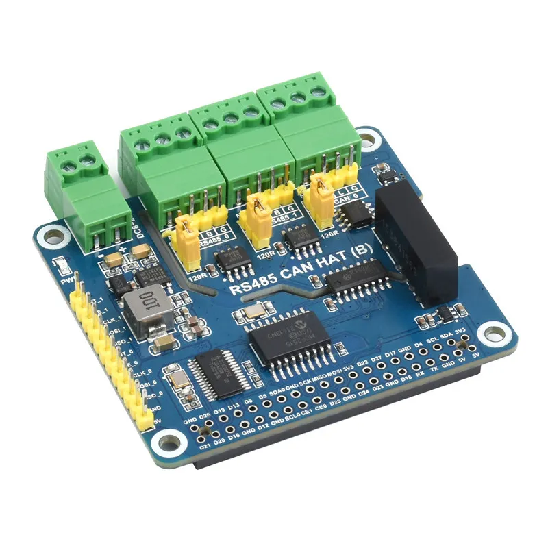 Isolated Dual-Channel RS485 CAN Bus Expansion Board with Protection for Raspberry Pi 4B
