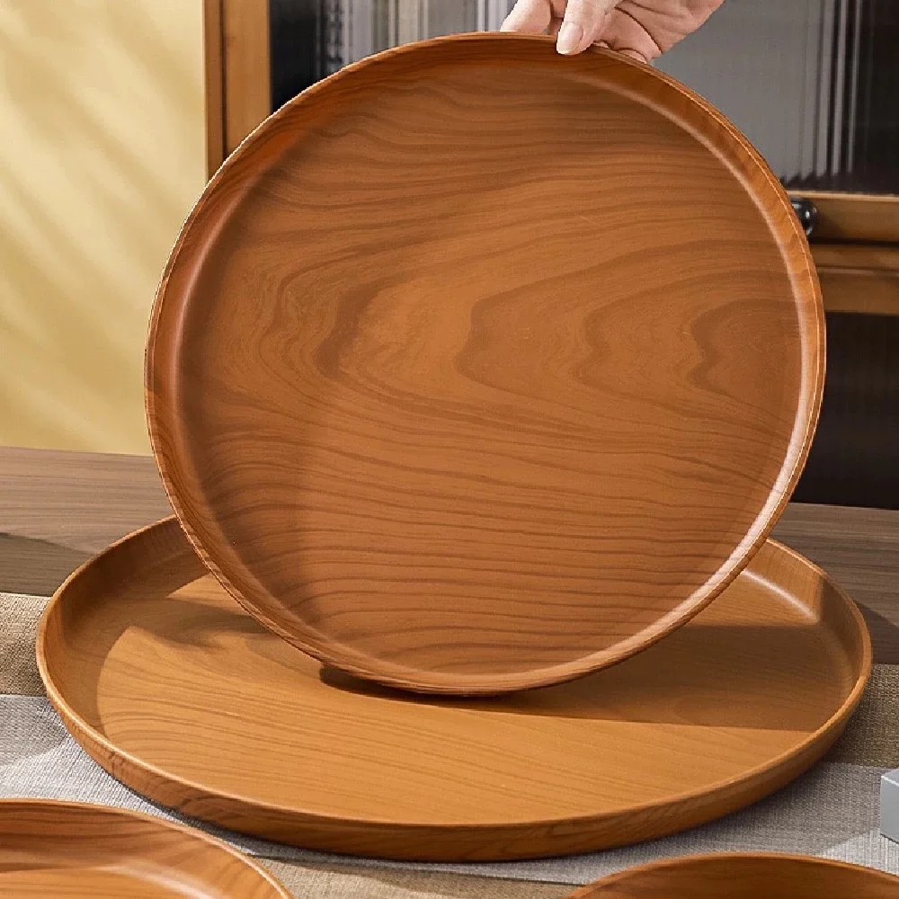 

1pc Imitation Wood Grain Colored Dinner Plates, Salad Plates, Bread And Sandwich Plates, Family Dining Plates.
