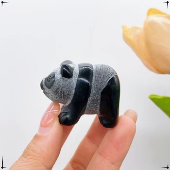 천연 흑요석 판다 중국 곰 입상 동물, 크리스탈 스톤 레이키 공예, 작은 장식, 기념품, 집 장식 선물