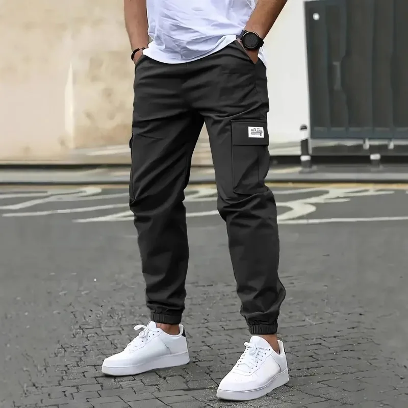 Harajuku السراويل البضائع الرجال الشارع الشهير الرباط جيب السراويل الأمريكية الرجعية فضفاضة تناسب السراويل الطويلة عارضة في الهواء الطلق موضة جديدة