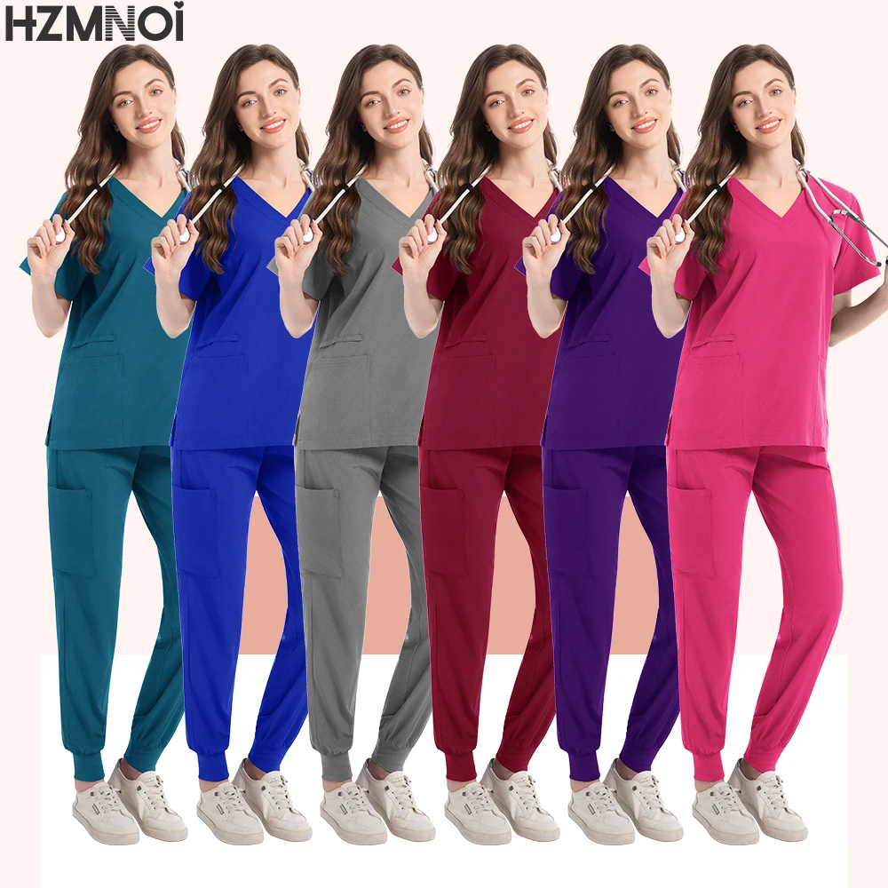 Multicolour Elestic Women Jogger Suit Pharmacy Work Clothes Beauty Spa Uniform Nurse Scrubs Set Dentist Surgical Medical Uniform