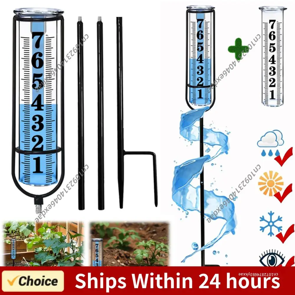 Outdoor Freeze Proof Rain Gauge Large Clear Number Rain Measuring Tool with Thickened Plastic Tube & Metal Stake for Yard