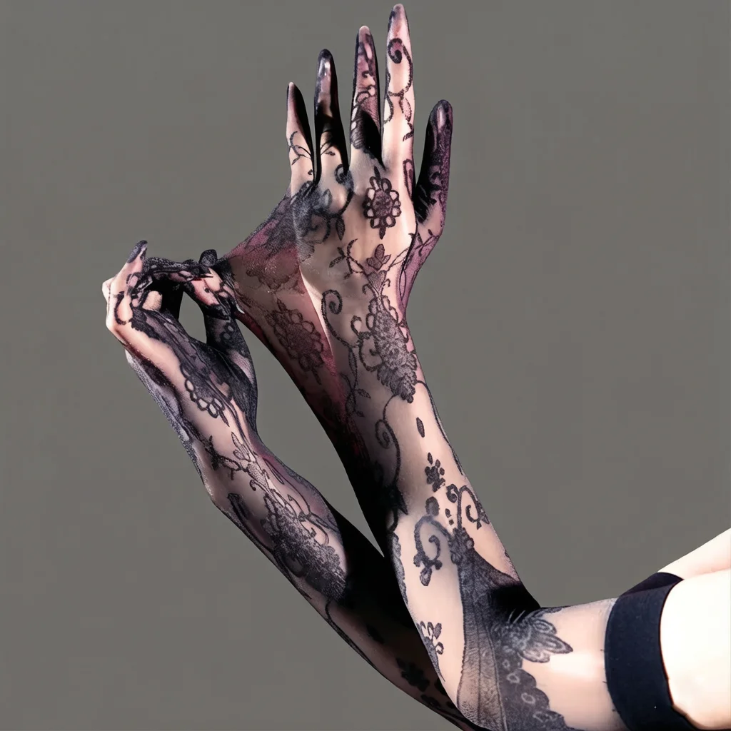 Fashion Oil Shiny Sheer Five Finger Gloves Lace Printing Women's Split Finger Gloves Party Nightclub Woman Clothing Gloves