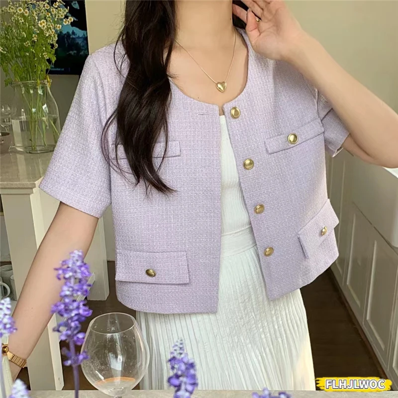 2024 Chic Korea Design Korea Style High Street Women Cute Elegant Office Lady Pockets Button Notched Short Coats Blazer Jackets