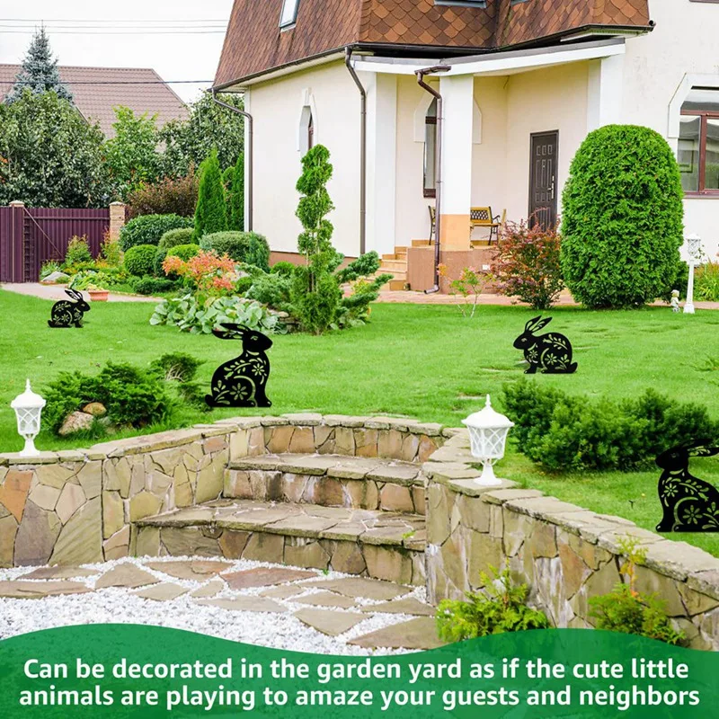 2 Pcs Bunny Garden Stakes Metal Bunny Stakes Metal Garden Rabbit Decorations Statues Creative Rabbit Silhouette Lawn