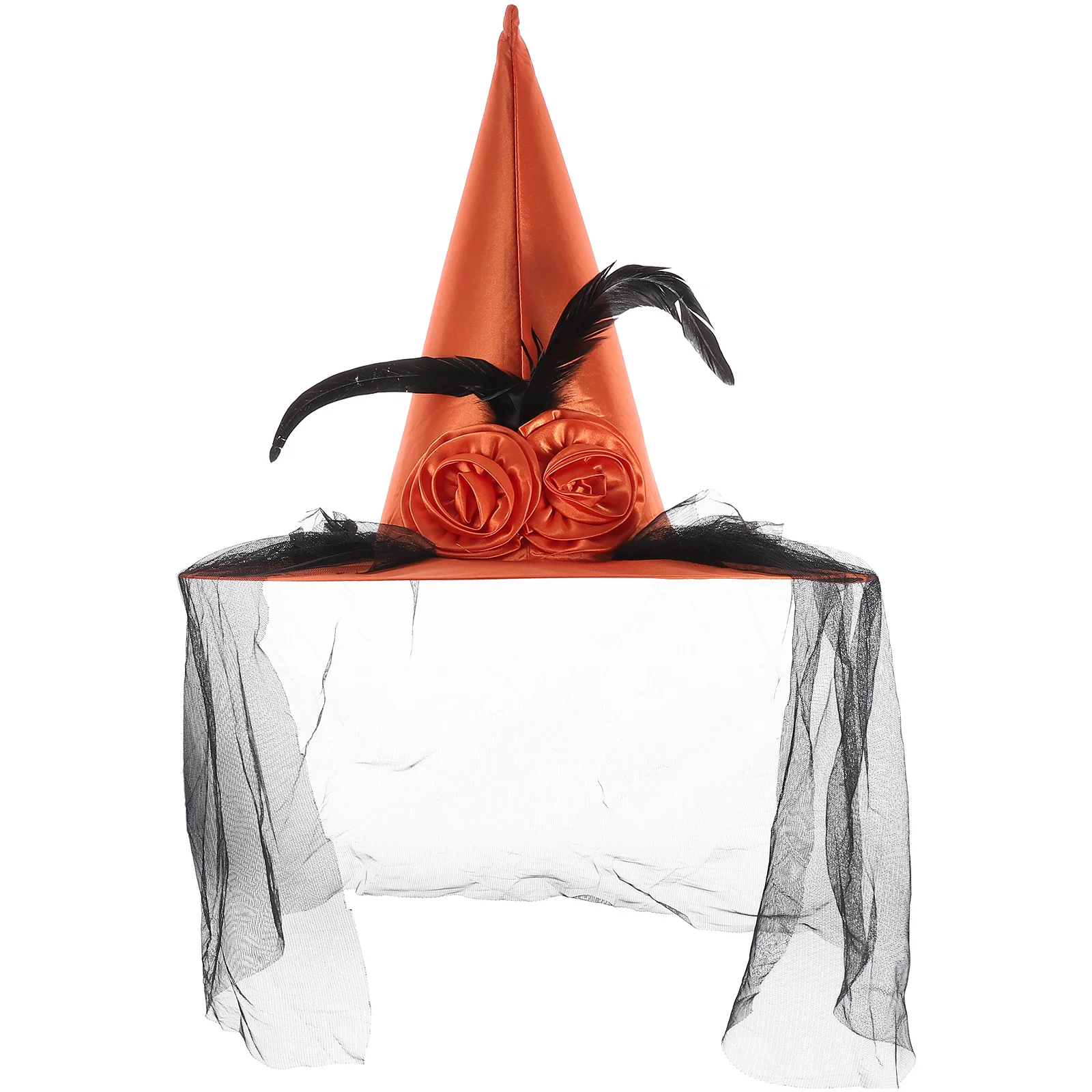 

Witch Hat with Gauze Halloween Adornment Decorate Orange Wizards Polyester Party Hats for Adults