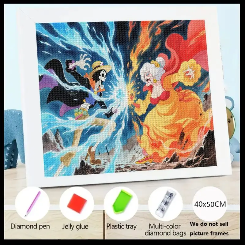

1 шт. 5D Full Drill DIY Diamond Painting Kit, аниме One Piece Series Brook & Big Mom Epic Clash Battle Scene, Crystal Gem Art Craf