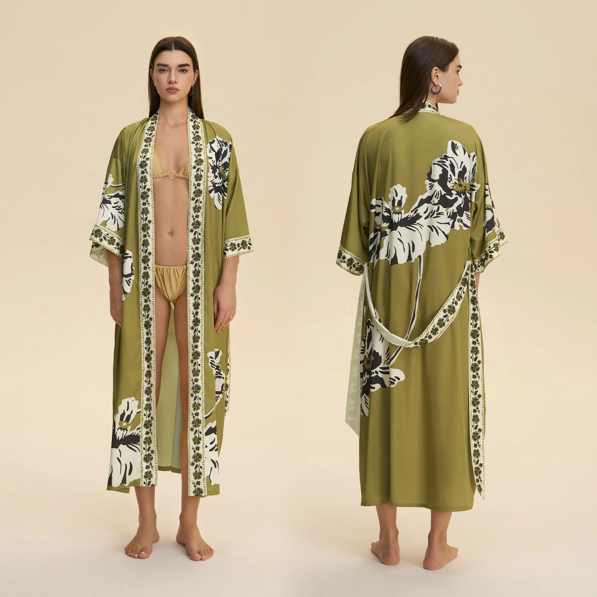 

New Female Long Robe Home Dress Print Flower Wedding Bathrobe Kimono Gown Gift Elegant Ice Silk Sleepwear Nightgown Loose Pajama