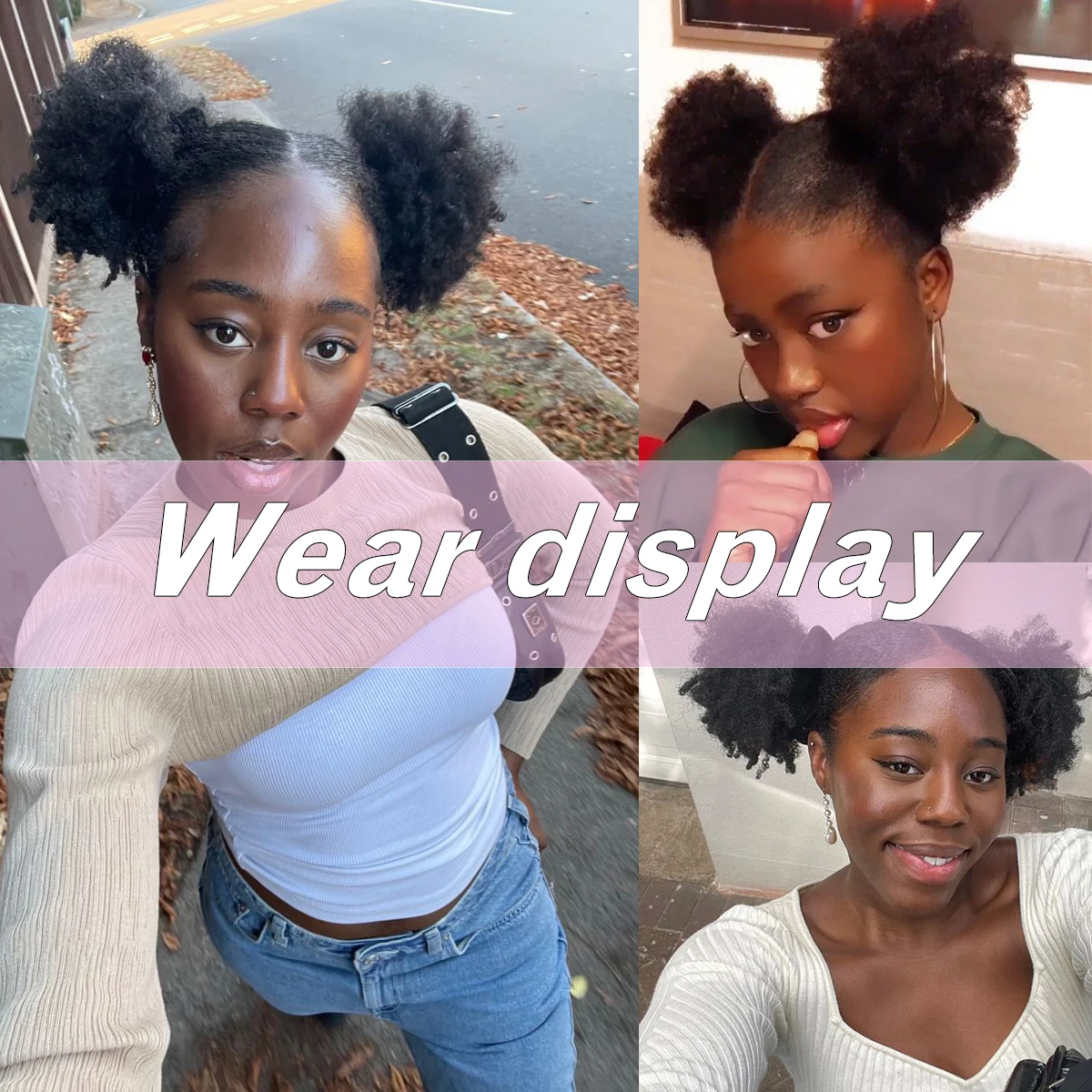 4inch Synthetic Small Afro Puff Drawstring Ponytail Kinky Curly Hair Bun Piece with Clips in Extensions for Women Chignon