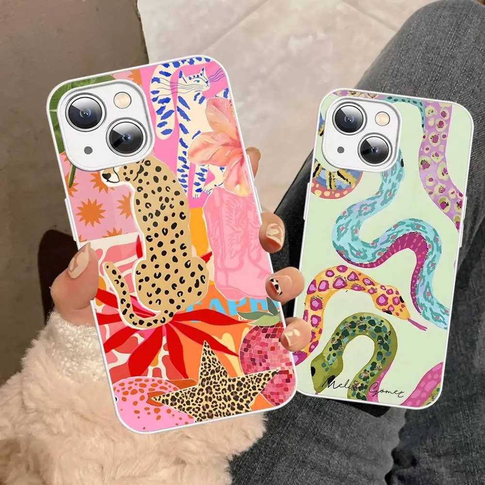 

Colorful Abstract Tiger Leopard Snake Tropical Jungle Tempered Glass For Iphone 14 13 12 11 Pro Mini XS MAX 14Plus X XS XR Cover