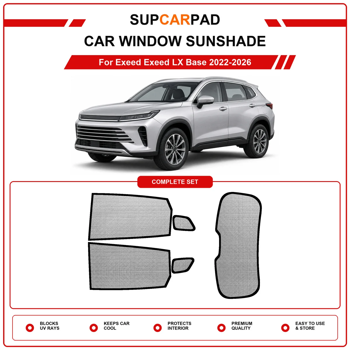 For Exeed Exeed LX Base 2022-2026 Pre‑Cut Auto Window Sunshade Anti‑UV Car Sun Visor Protector