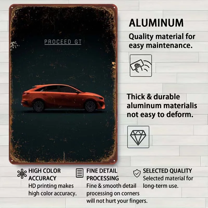 KIA ProCeed GT 2022 Orange Classic Car Metal Poster Gaming Room Decoration Man Custom Metal Tin Signs for Wall Art Decoration