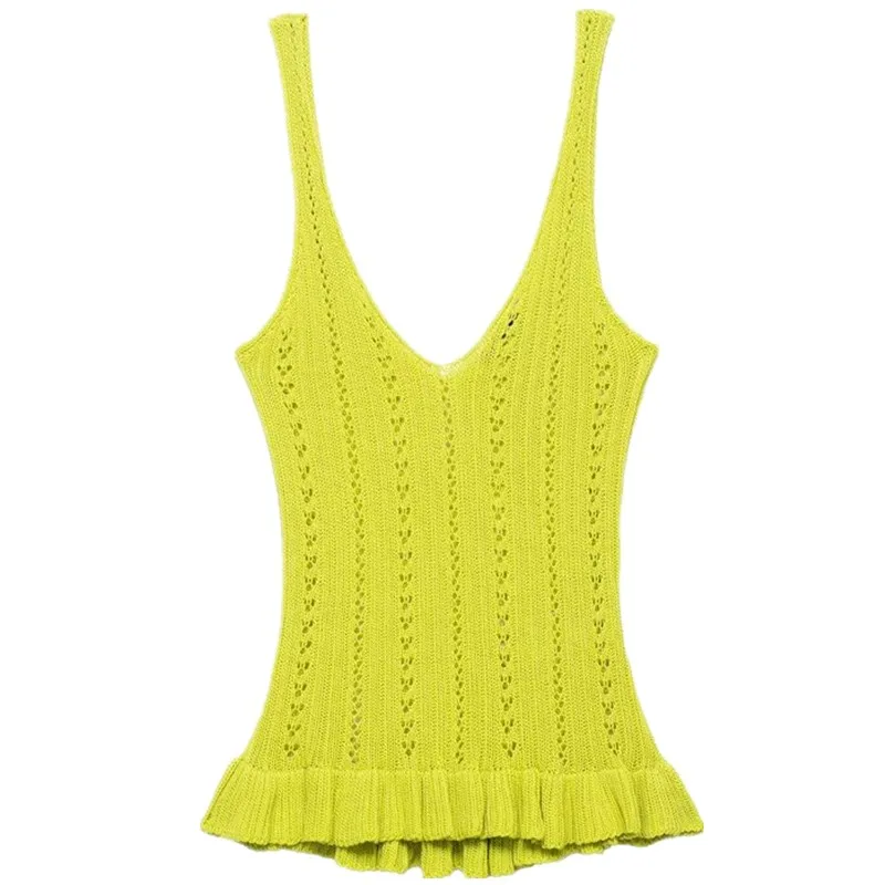 Nowa damska dzianina na lato 2025, warstwowa, zdobiona haftem, sweter z włókna akrylowego, idealny do pracy.