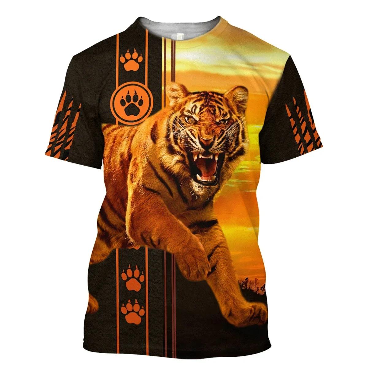 3D Tiger Print T-Shirt Men\'S Fine Animal Print T Shirt Summer Trend Harajuku Oversized Short-Sleeved Casual Fashion O-Collar Top