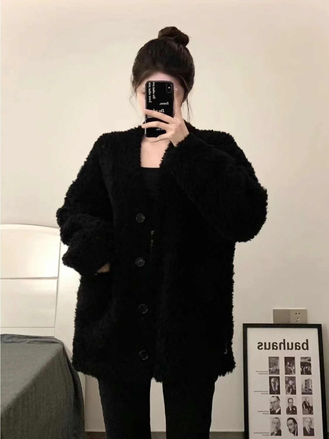 

Sli Bla Lamb Fur Jaet Women's Spring 2026 Faionable Versatile Outerwear Trendy Long Sve Warm Thiened Coat