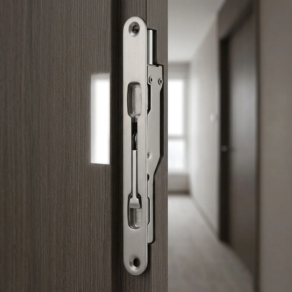 Flush Bolt Lock 128mm SUS Stainless Steel for Dual Door Systems Concealed Design Easy Alignment Pre Drilled Guide