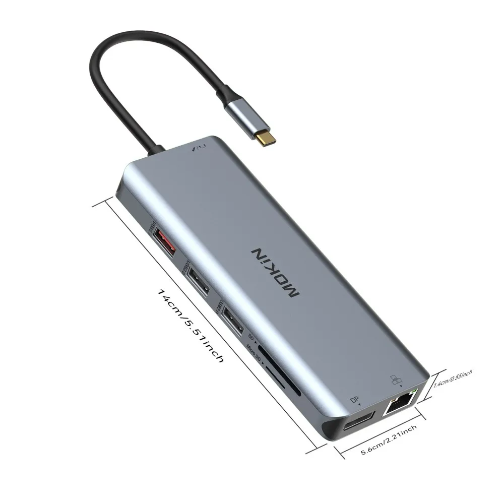 MOKIN-Adaptateur USB Type-C vers HDMI, DP, VGA, RJ45, Ethernet, USB 3.1, PD 100W, 4K, 60Hz, pour Macbook Pro Air, Dallas/M2, accessoires PC