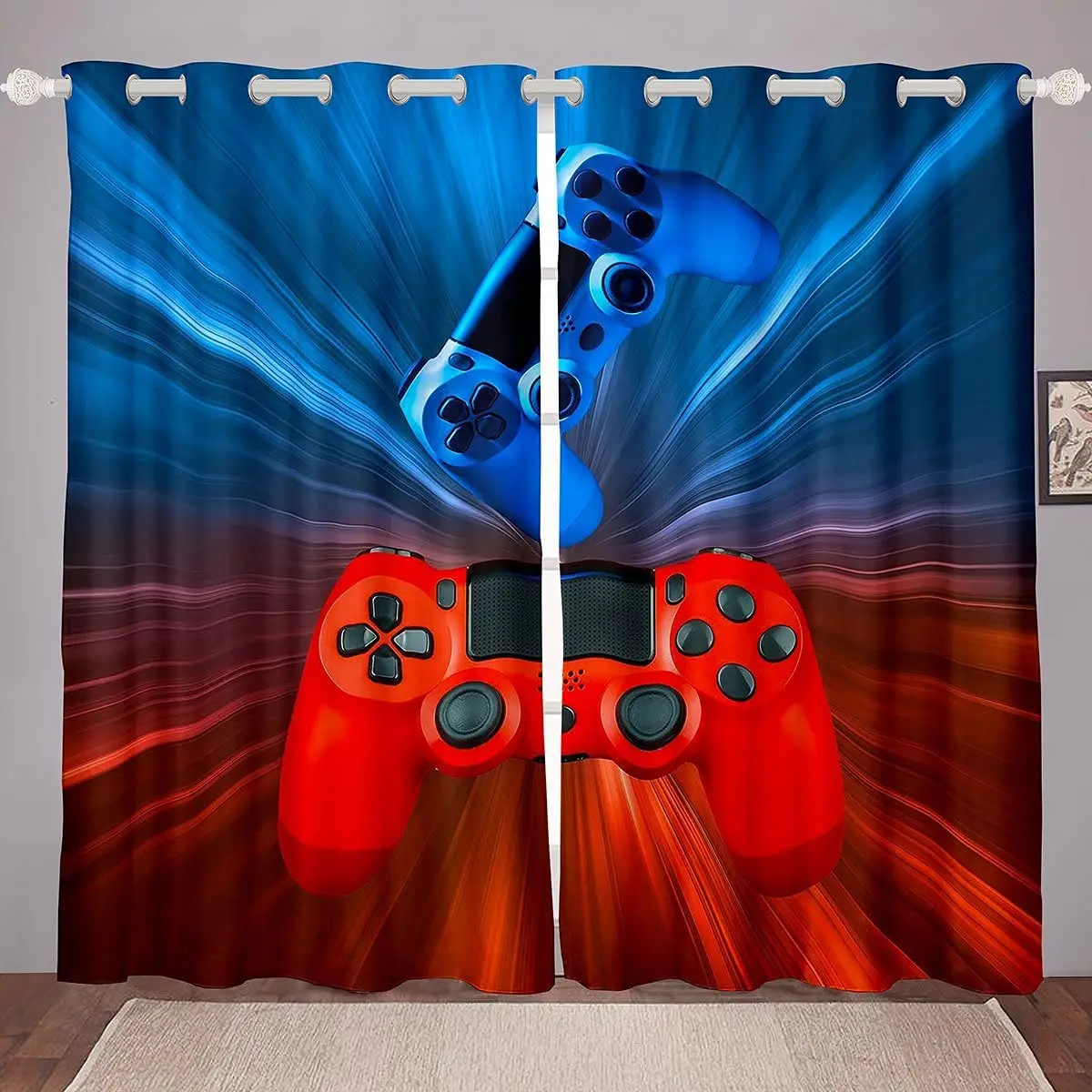 

Gamepad Window Drapes for Bedroom Living Room Outer Space Planet Decor Window Treatment Galaxy Gamer Window Curtains Cortinas