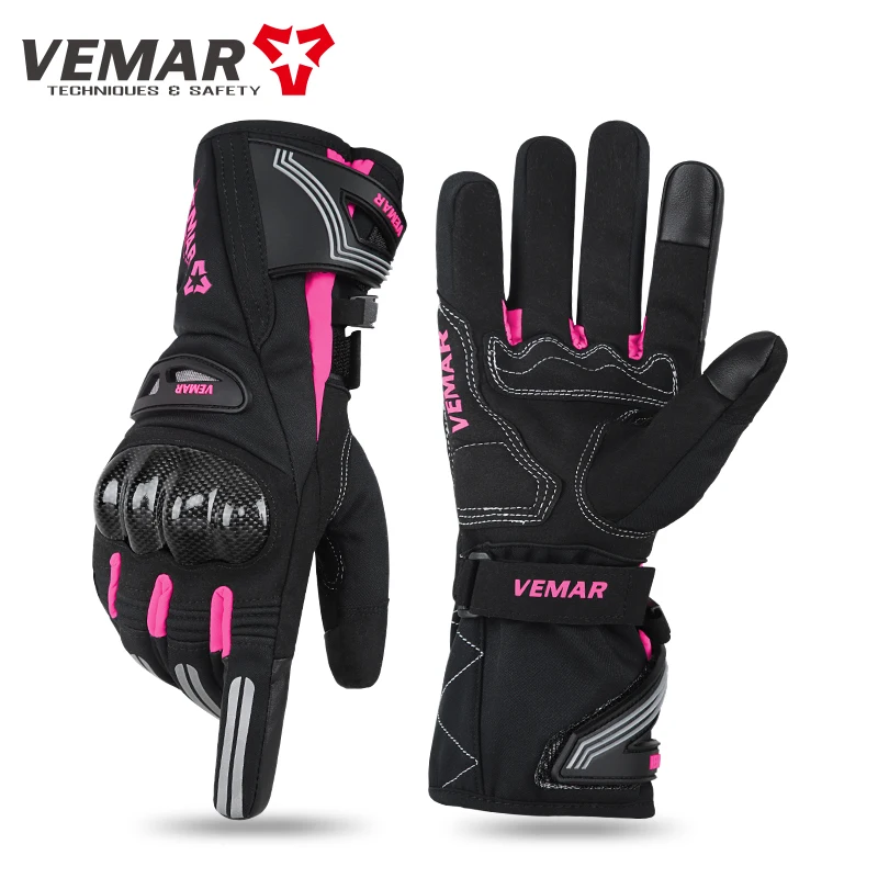 VEMAR Women Cold Weather Motorcycle Gloves, Lady Pink Winter Warm Windproof Waterproof Motorbike Gloves with Anti-Slip Palm view 4