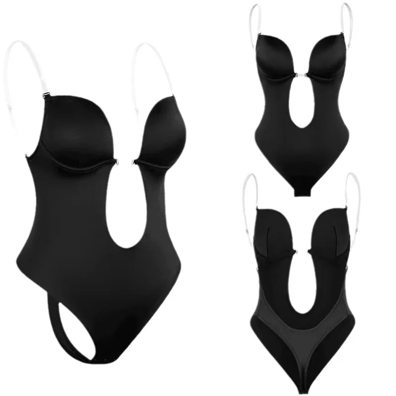 Women Shapers Underwear Backless Bodysuit Shapewear M L XL Deep V-Neck Body U Plunge Clear Strap Padded Push Up Corset