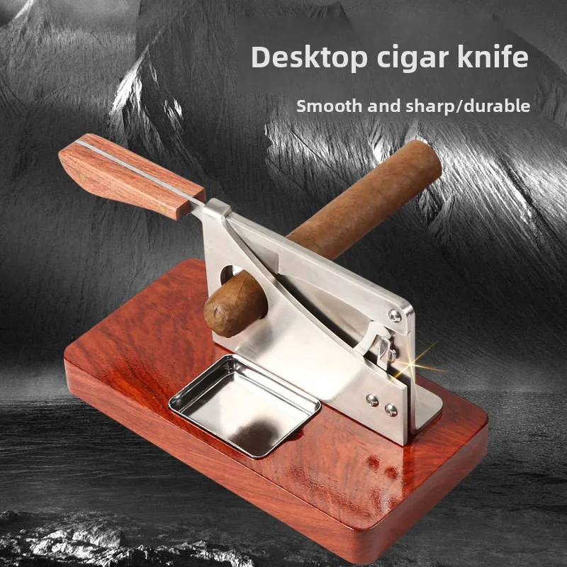 

Heavy Duty Desktop Cigar Cutter Real Wood Stainless Steel Non-Slip Base Dual V Blade Large Bore Multifunctional Tool