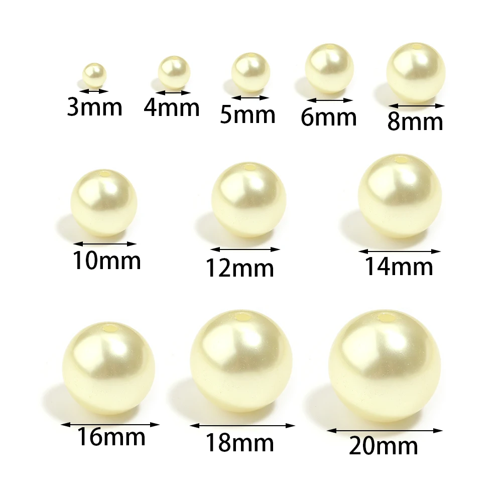 50-1000pcs 3/4/5/6/8/10/12mm Yellow ABS Imitation Pearl Beads With Hole Round Loose Beads For Jewelry Making Bracelet Necklace