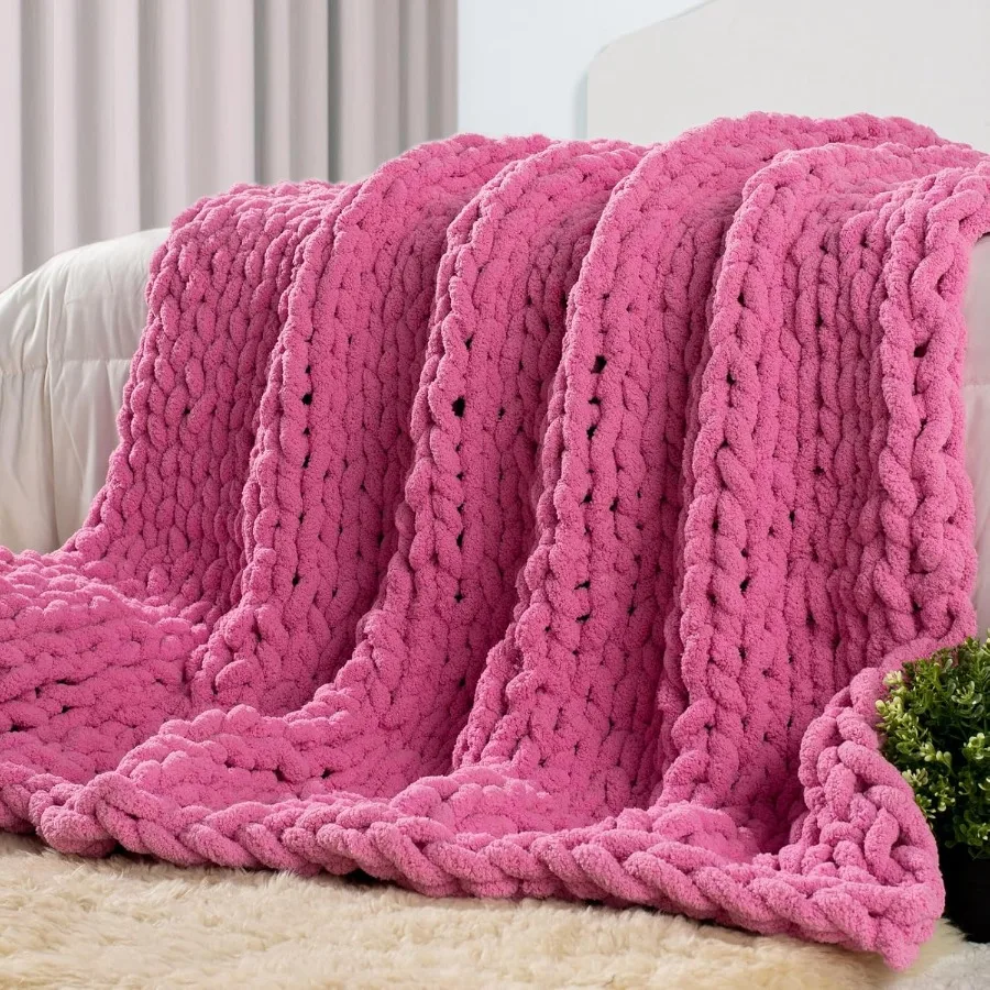 

Chunky Knit Throw Blanket 60 X 80 Twin Size 100 Hand Made Large Chenille Loop Yarn Soft Fluffy Throws for Couch Sofa Bed Big Cr