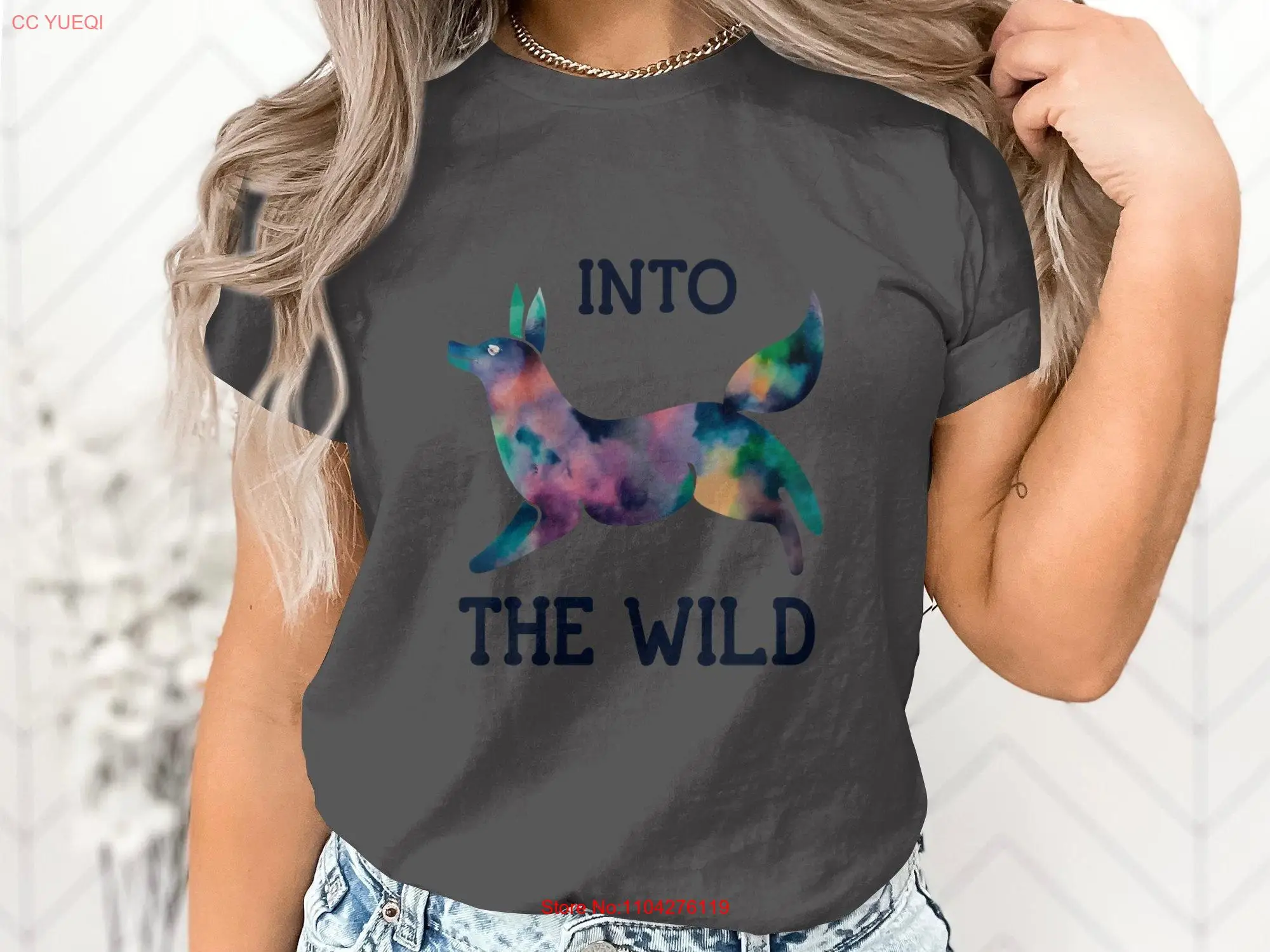 Watercolor Wolf T Shirt Into The Wild Nature Inspired Artistic Animal Design Clothing  long or short sleeves