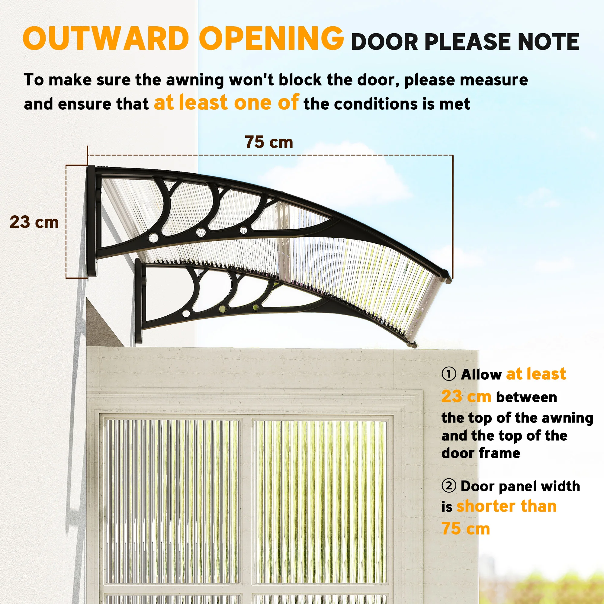 Outsunny Curved Window Canopy, Aluminium Polycarbonate Awning, 120x75cm, White