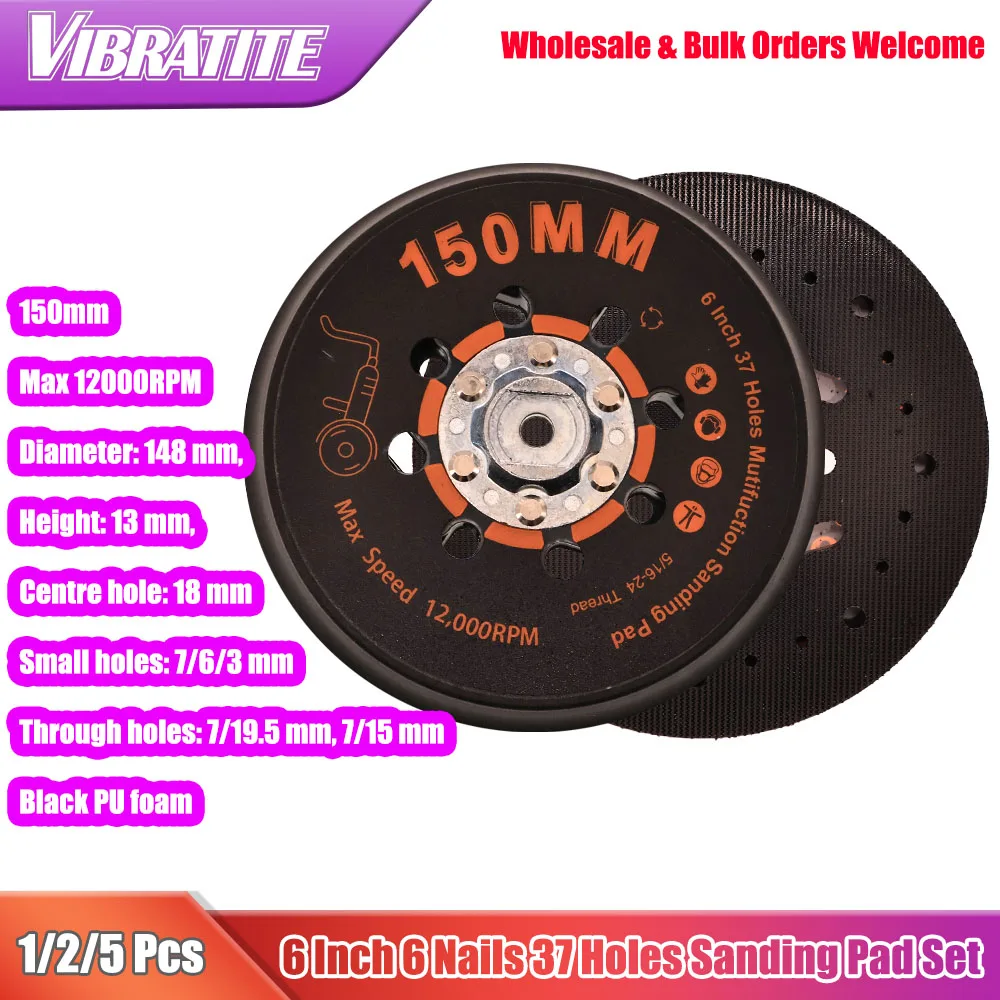 1-5Pcs 6 Inch 6 Nails 37 Hoels Sanding Polishing Pad For Brushless Dry Sander Wall Putty Stone Metal Grinding Polishing Tool