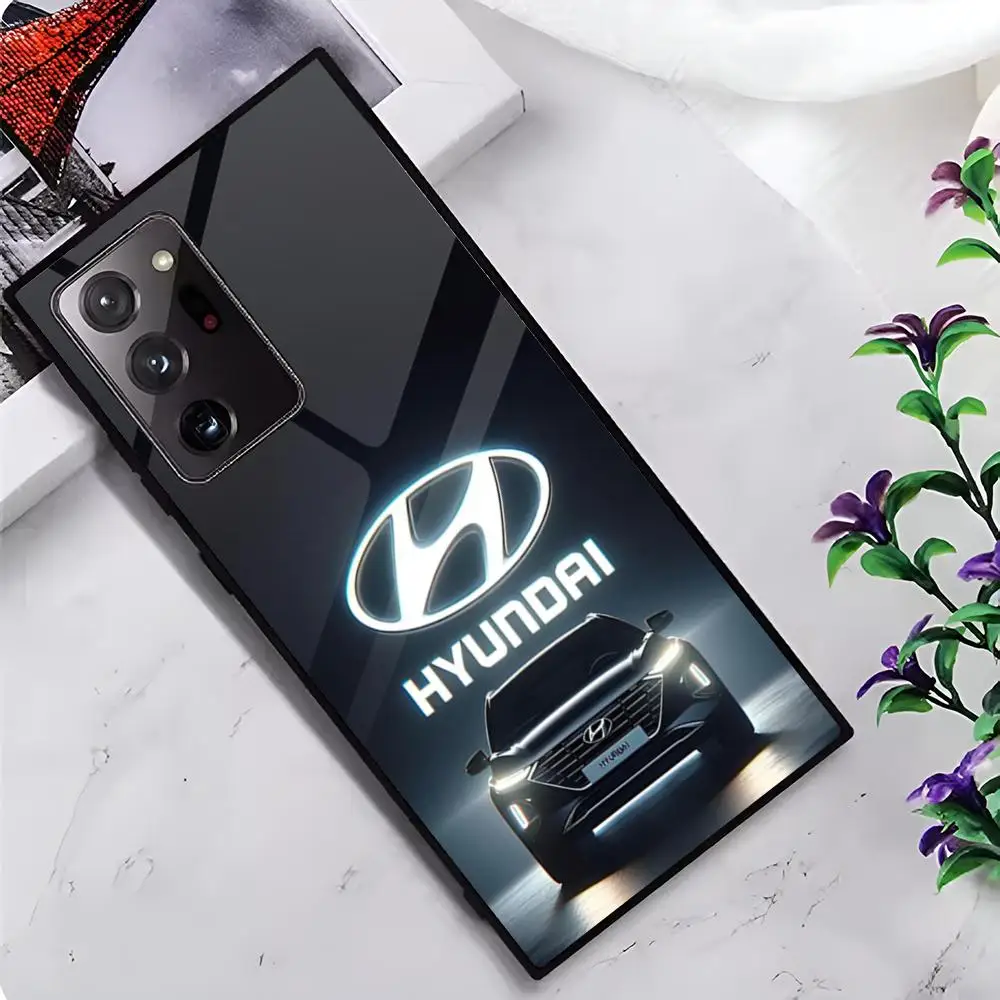 The Car H-Hyundais Logo MAISTO Phone Case Glass Phone Case For Samsung Galaxy S20 S21 S22 S23 S24 Note20 Ultra Plus Fe