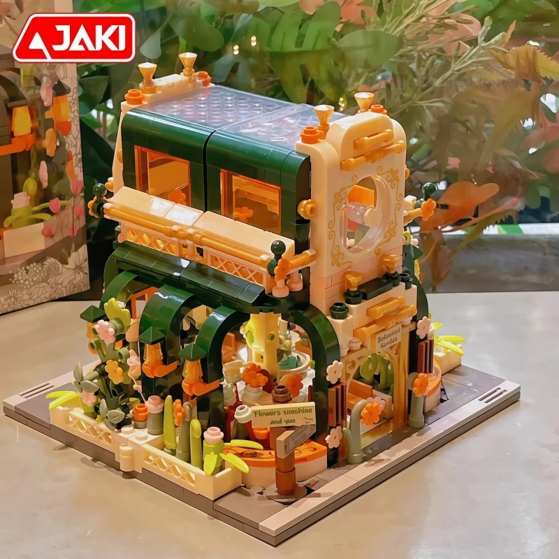 Jaki monet flor casa montagem blocos de construção jardim botânico anime modelo desktop ornamentos colecionáveis presentes do feriado