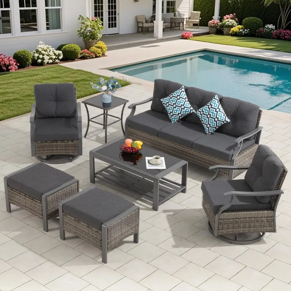 

Outdoor Patio urniture t, 7 Pieces Outdoor Contion ts witCoee Tale, Side Tale & Ottoman, Wicker Rattan Outdoor ctional Soa t or