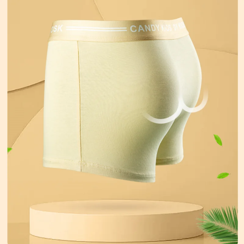 4-pack breathable men's underwear, made of 95 cotton+5 spandex solid color flat angle pants
