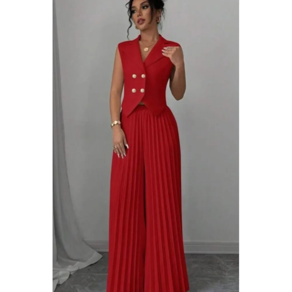 Elegant Elegant Formal Women Vest Trousers 2 Pieces Spring New Fashion Retro Wide-leg Pleated Pants Slimming Sleeveless Vest Female Set - Aliexpress Deal