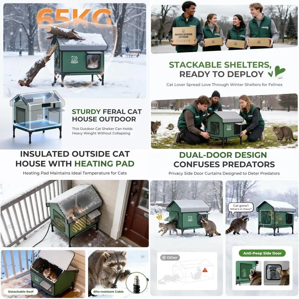 

Insulated Outdoor Cat Shelter with Heating Pad and Anti-Peep Curtains for Small Cats