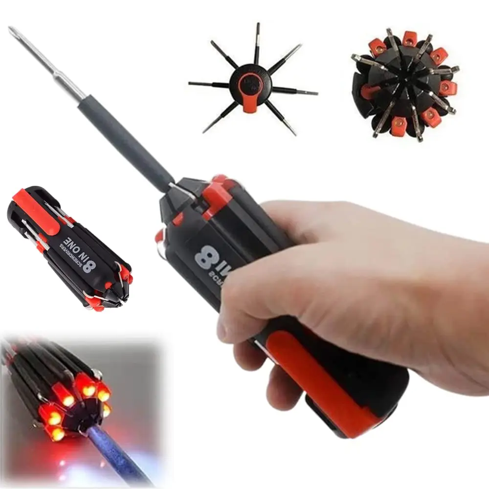 8 in 1 screwdriver portable multifunction with LED light  8 Screwdrivers in 1 Tool Worklight Flashlight  Screwdrivers tool set